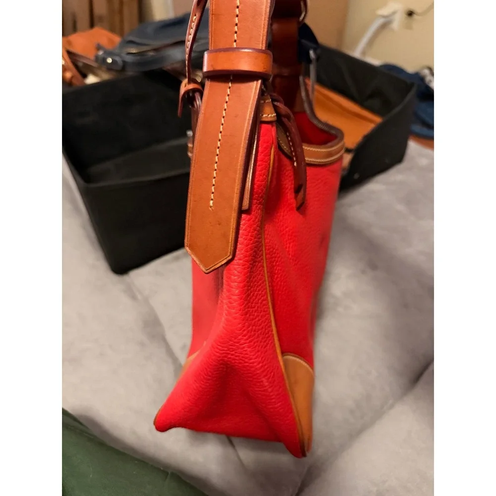Dooney & Bourke Women Hobo Bag Red Pebbled Leather Harrison Zip Top Shoulder Bag